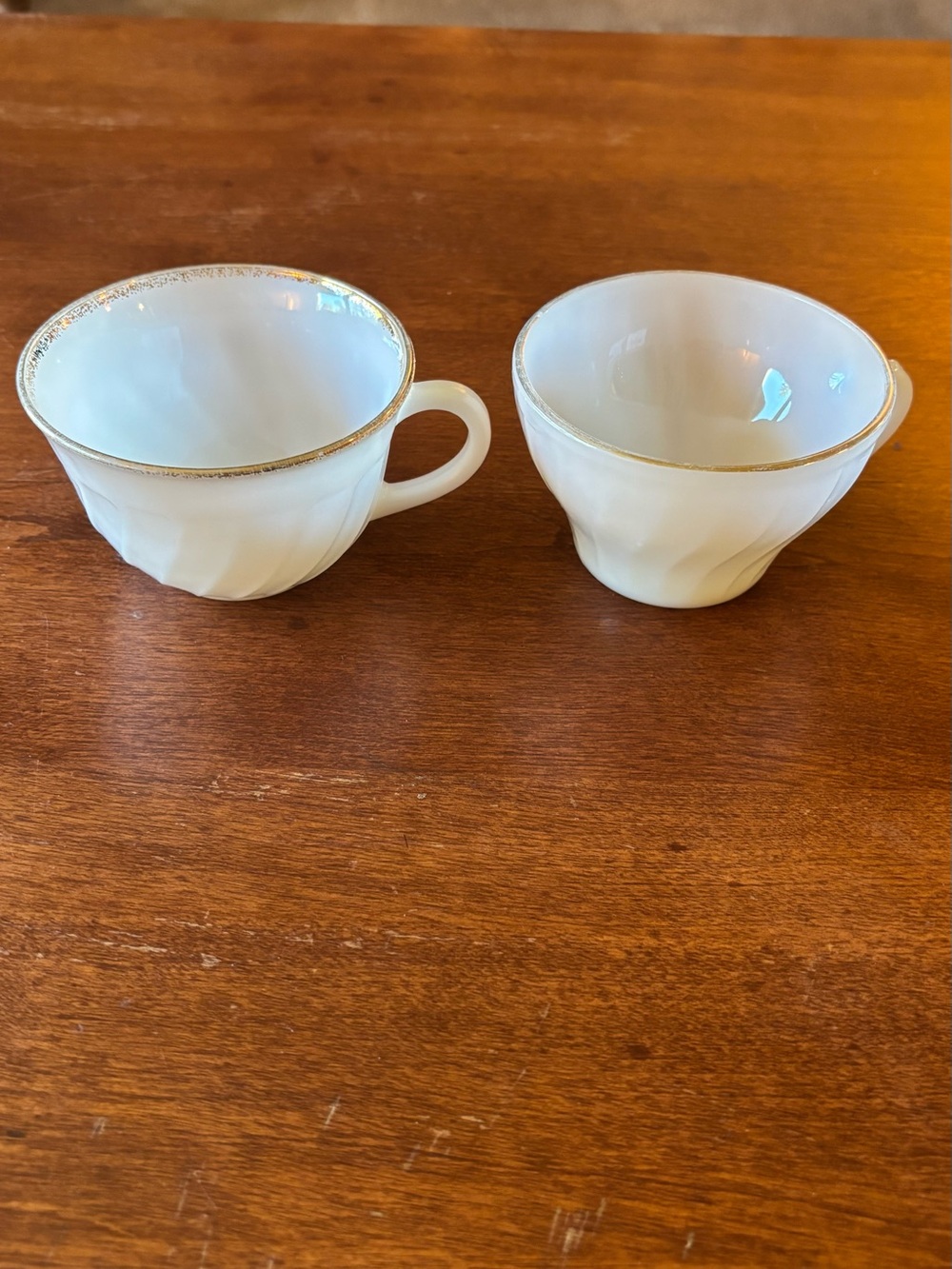 Anchor Hocking Fire King Milk Glass Handled Cups. Set of 2